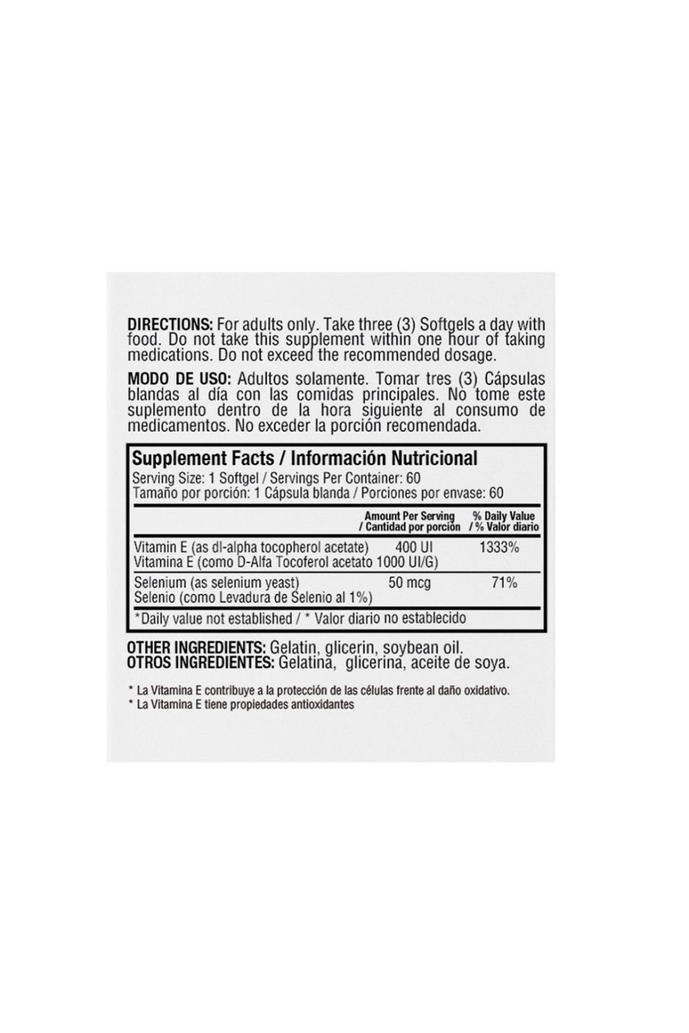 Vitamina E 400 IU con Selenio – 60 Softgels