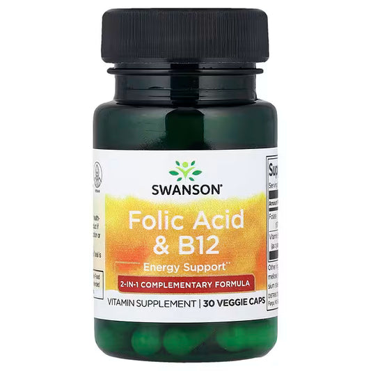 Ácido Fólico + Vitamina B12 (30 cápsulas veganas) – Importado de USA