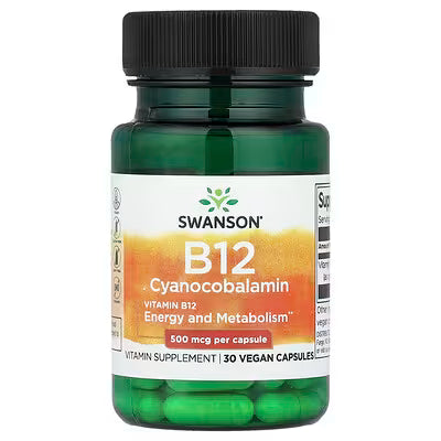 Swanson Vitamina B12 – 500 mcg (30 cápsulas veganas)