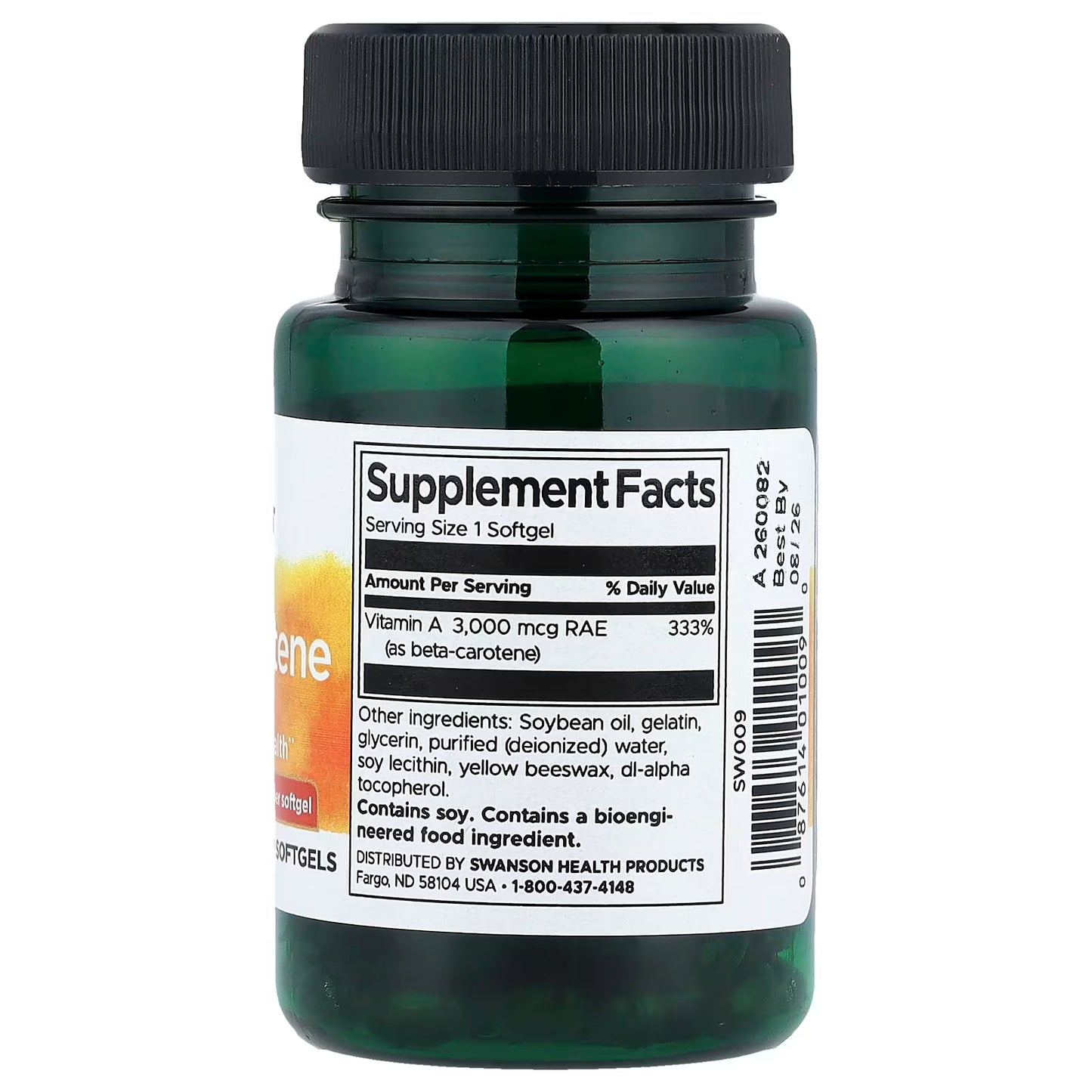 Vitamina A Swanson Beta-Caroteno 10,000 IU (3,000 mcg RAE) – 100 Softgels