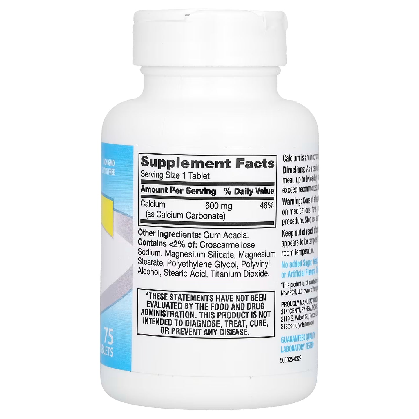 21st Century – Suplemento de Calcio 600 mg (75 tabletas)