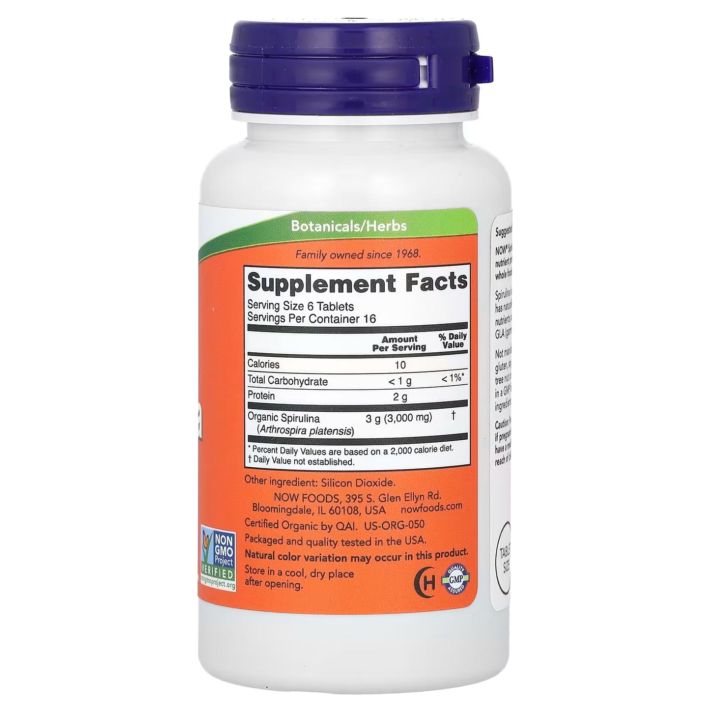 NOW Foods – Spirulina Orgánica Certificada 500 mg (100 tabletas)