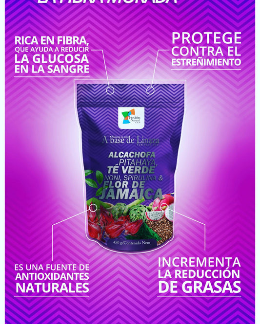 Base de Linaza con Alcachofa, Pitahaya, Chía, Té Verde, Noni, Spirulina & Flor de Jamaica – 450g