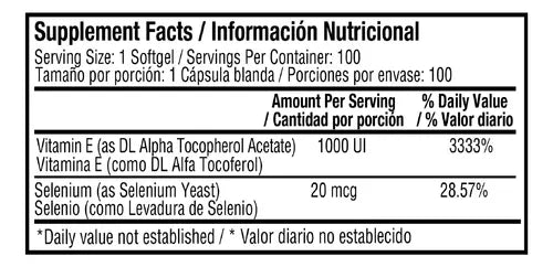 Vitamina E 1000 IU con Selenio – 60 Softgels