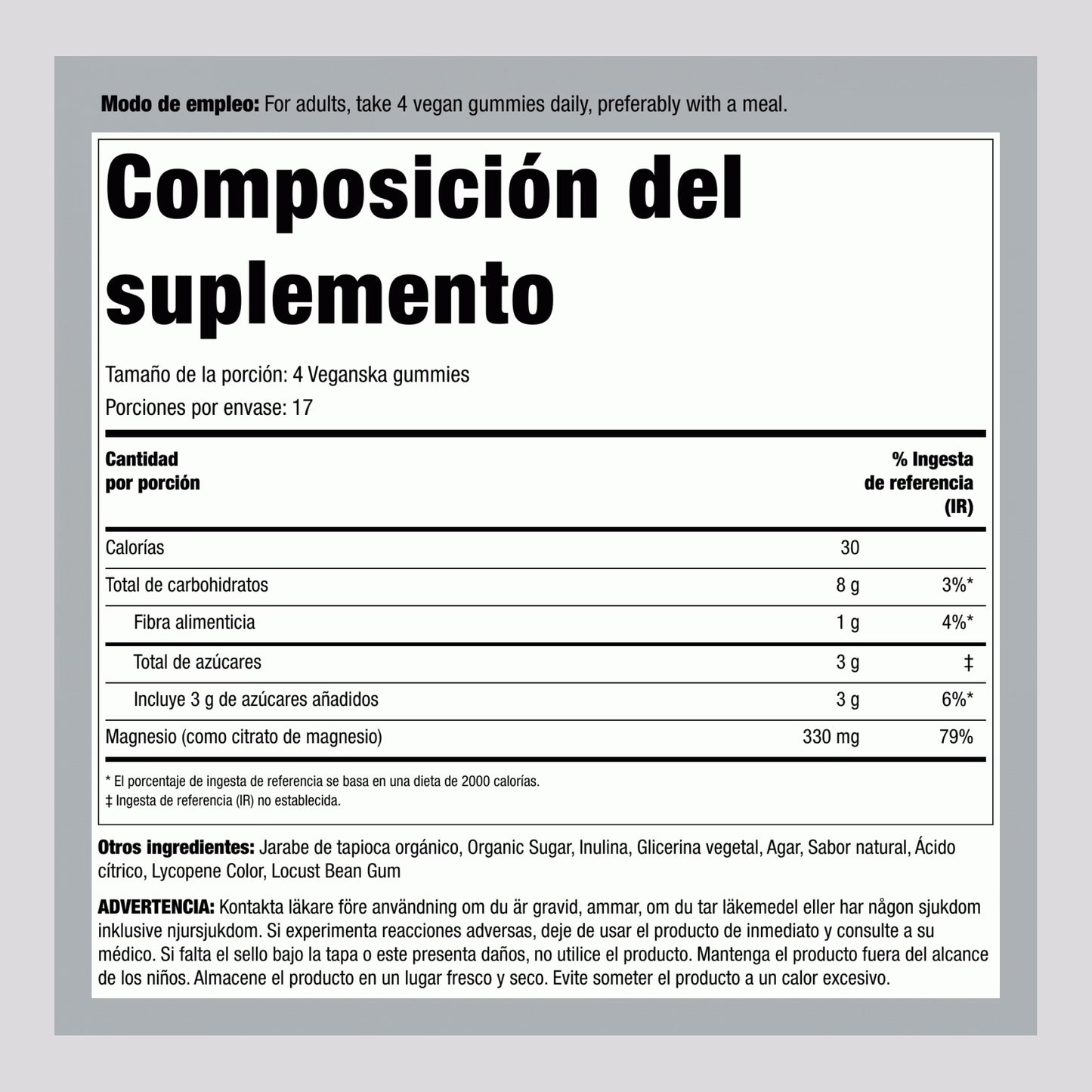 Citrato de Magnesio (Sabor Mandarina) 70 Gomas Veganas – Importado de USA