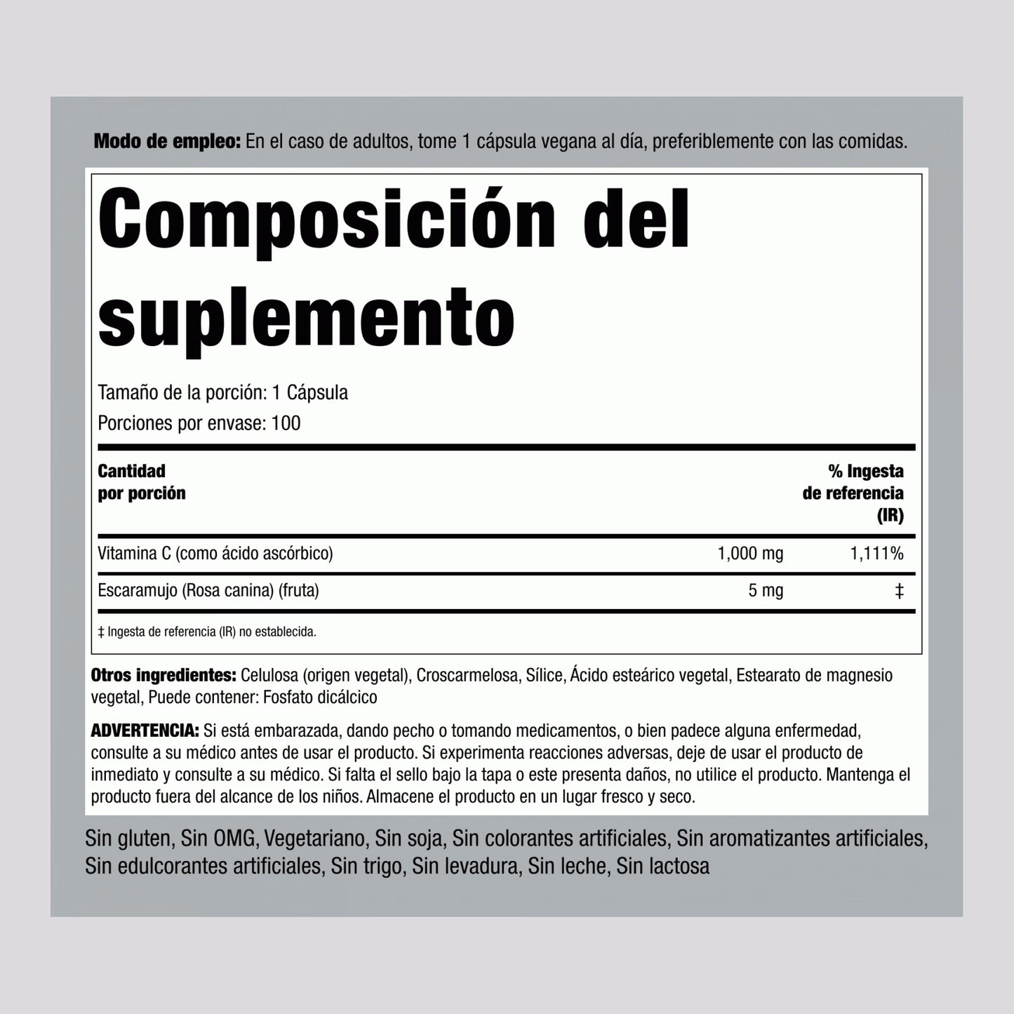 Vitamina C 1000 mg con Escaramujo – 100 Comprimidos