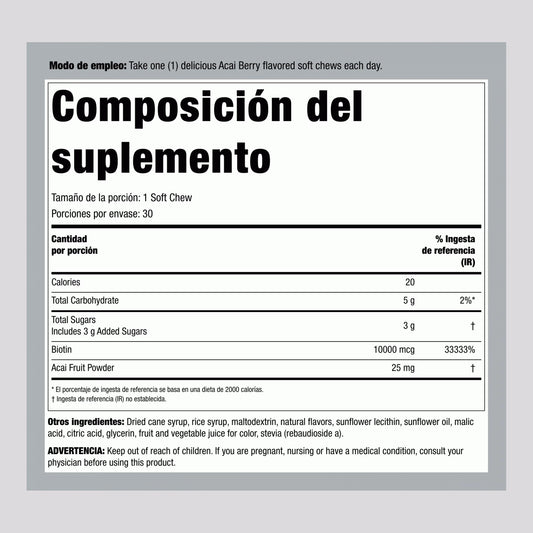 Biotina Belleza + Açai – 30 Soft Chews deliciosos
