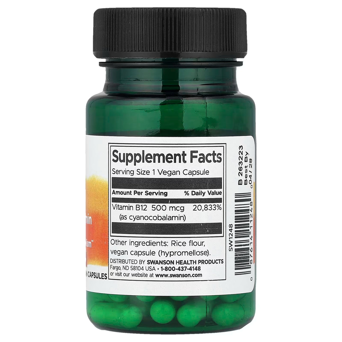 Swanson Vitamina B12 – 500 mcg (30 cápsulas veganas)