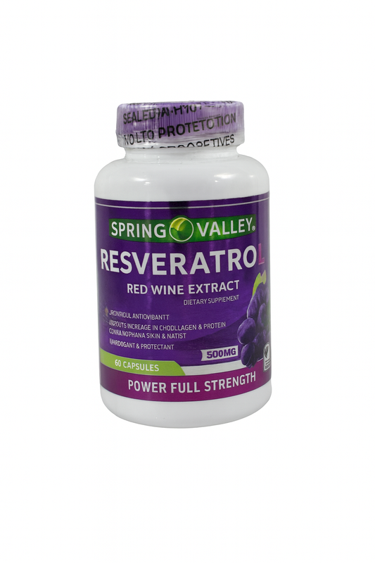 Resveratrol 500 mg – Spring Valley | Extracto de Vino Tinto (60 cápsulas)