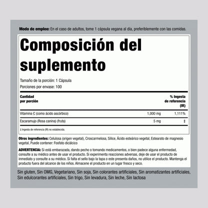 Vitamina C 1000 mg con Escaramujo – 100 Comprimidos